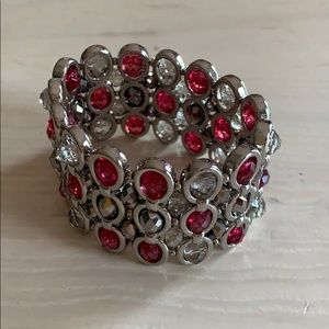 Pink and silver jeweled stretch bracelet
